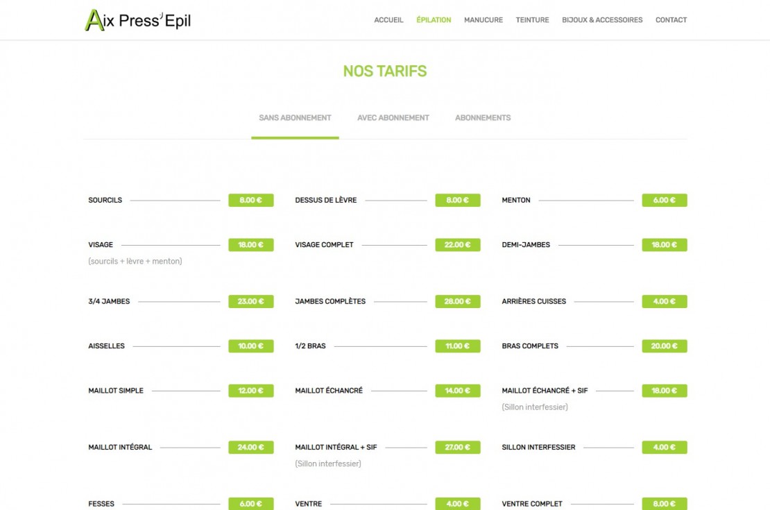 Création de site pour Aix Press'Epil
