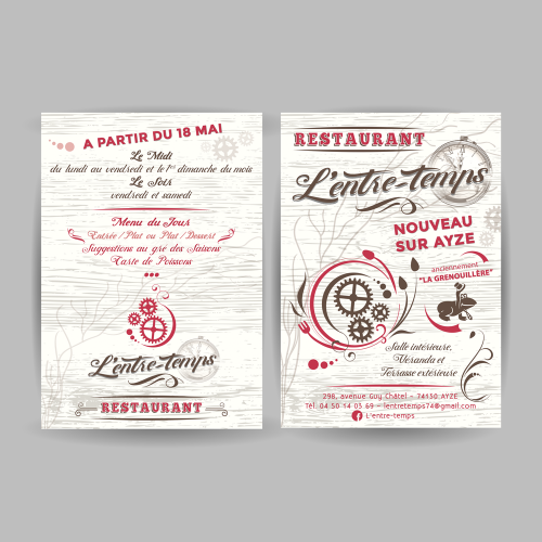 Flyer A5 recto verso pour l'ouverture du restaurant - L'entre-Temps / C+ Communication