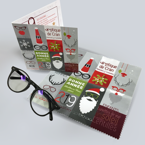 Carte de vœux avec chiffonette personnalisée cadeau - Optique de Cran / C+ Communication
