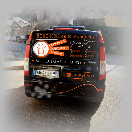 Habillage auto (vue arrière) - Boucherie de la Mandallaz / C+ Communication